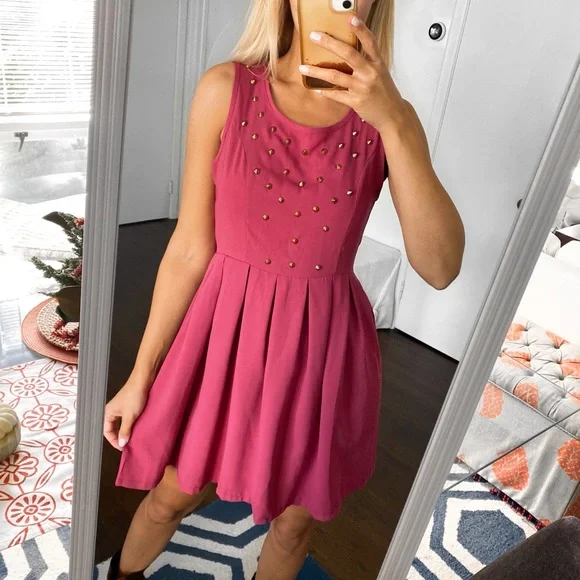 Missguided | Dresses | Missguided Raspberry Red Studded Aline Dress |  Poshmark